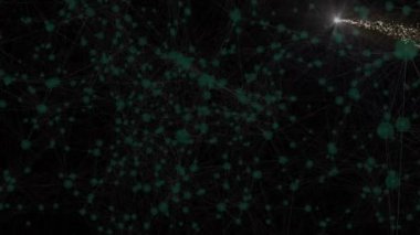 Siyah arkaplanda noktaların ve bağlantıların animasyonu. şekil, bağlantılar, renk ve hareket konsepti dijital olarak oluşturulmuş video.