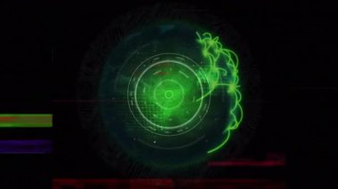 Karanlık arka planda dijital arayüz animasyonu. küresel bilim, bağlantılar, veri işleme ve dijital arayüz kavramı dijital olarak oluşturulmuş video.