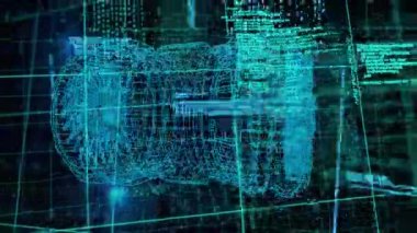 Şema üzerinden veri işleme animasyonu. küresel iş ve dijital arayüz kavramı dijital olarak oluşturulmuş video.