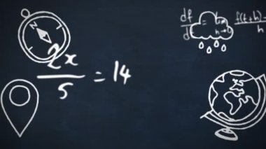 Siyah arkaplanda matematik formüllerinin animasyonu. Bilim, matematik, bilgi ve öğrenme konsepti dijital olarak oluşturulmuş video.
