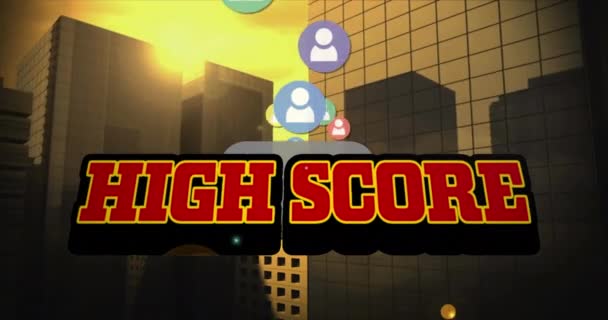 Animatie Van High Score Social Media Reacties Stadsgezicht Videogame Sociale — Stockvideo