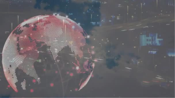 Animacja Sieci Połączeń Poprzez Szybki Ruch Globus Globalne Połączenia Sieci — Wideo stockowe