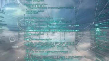 Veri işleme ve bulutlarla gökyüzü üzerindeki bağlantıların animasyonu. ağ, bağlantılar ve teknoloji konsepti dijital olarak oluşturulmuş video.