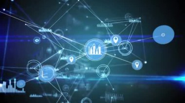 Karanlık arka planda bağlantı ağının animasyonu. küresel bağlantılar, veri işleme ve teknoloji konsepti dijital olarak oluşturulmuş video.