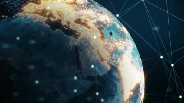 Animation Des Globus Mit Netzwerk Von Verbindungen Auf Schwarzem Hintergrund — Stockvideo