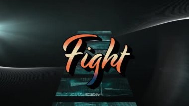 Siyah arkaplanda hareket eden ekranların verileri üzerine yapılan kavga animasyonu. veri işleme ve teknoloji konsepti dijital olarak oluşturulmuş video.