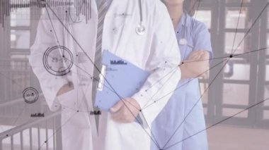 Mutlu kadın ve erkek doktorlarla ilişkilerin animasyonu. sağlık, tıp, bağlantılar ve teknoloji konsepti dijital olarak oluşturulmuş video.