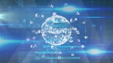 Siyah arkaplan üzerinde insan simgeleri olan dünyanın animasyonu. küresel iş, finans, bağlantılar ve dijital arayüz konsepti dijital olarak oluşturulmuş video.