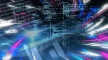 Siyah arkaplanda pembe ve mavi ışıklarla veri işleme animasyonu. veri işleme, programlama ve teknoloji konsepti dijital olarak oluşturulmuş video.