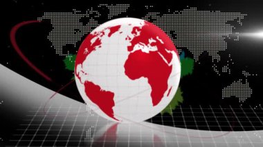 Dünya haritasının üzerinde dünyanın animasyonu. küresel teknoloji, bağlantılar ve dijital arayüz konsepti dijital olarak oluşturulmuş video.