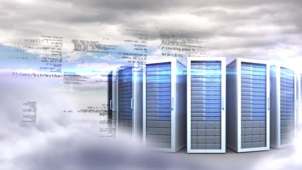 Gegevensverwerking Tegen Meerdere Computerservers Wolken Lucht Bedrijfsgegevens Cloud Storage Technologie — Stockvideo