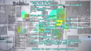 Gri arkaplandaki bağlantılarda yeşil ve sarı lekelerin canlandırılması. ağ, bağlantılar ve teknoloji konsepti dijital olarak oluşturulmuş video.