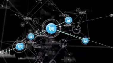 Karanlık arka planda bağlantı ağının animasyonu. küresel bağlantılar, veri işleme ve teknoloji konsepti dijital olarak oluşturulmuş video.