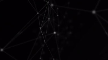 Siyah arkaplana karşı yüzen bağlantı ağının dijital animasyonu. küresel ağ ve teknoloji kavramı