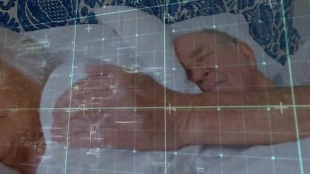 Animation Data Processing Caucasian Senior Couple Sleeping Hospital Bed Senior — Vídeos de Stock