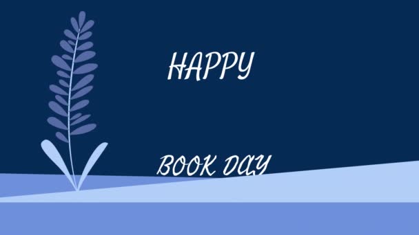 Animacja Szczęśliwych Dzieci Dzień Książki Niebieskim Tle Roślin Dzień Książki — Wideo stockowe