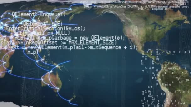 Animación Del Procesamiento Datos Conexiones Través Del Mapa Del Mundo — Vídeos de Stock