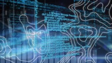 Veri işleme ve grafiklerin üzerindeki izohipslerin animasyonu. veri işleme, programlama ve teknoloji konsepti dijital olarak oluşturulmuş video.