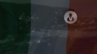 İrlanda bayrağı ve manzarası üzerinde kullanıcı simgelerinin canlandırılması. küresel iş, ağ ve teknoloji konsepti dijital olarak oluşturulmuş video.