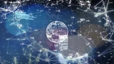 Siyah arkaplan üzerinde veri işleme olan dünyanın animasyonu. küresel iş, finans, bağlantılar ve dijital arayüz konsepti dijital olarak oluşturulmuş video.