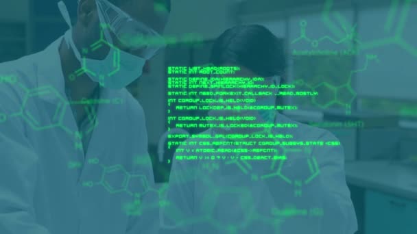 Animation Chemical Formulas Data Processing Diverse Female Male Lab Workers — Stok Video