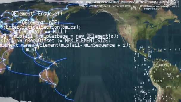 Animación Del Procesamiento Datos Conexiones Través Del Mapa Del Mundo — Vídeos de Stock