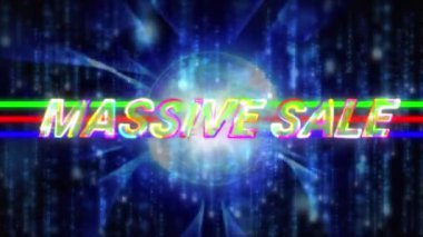 Mavi ışıklar ve siyah arka plandaki dünya üzerindeki devasa satış metinlerinin animasyonu. Sosyal medya ve dijital arayüz kavramı dijital olarak oluşturulmuş video.