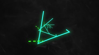 Siyah arkaplanda kopya alanı olan neon yeşil üçgen tünelin dijital animasyonu. teknoloji arkaplan kavramı