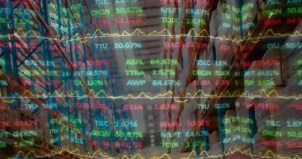 Animação Mercado Ações Processamento Dados Financeiros Sobre Armazém Vazio Conceito — Vídeo de Stock
