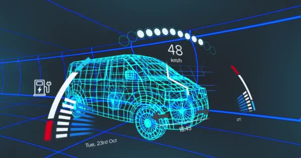 Animasi Antarmuka Mobil Atas Model Van Digital Dengan Latar Belakang — Stok Video