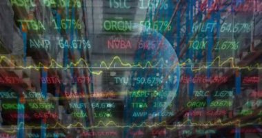 Borsa ve dünyanın boş depo üzerindeki animasyonu. küresel sevkiyat, dağıtım ve bağlantılar konsepti dijital olarak oluşturulmuş video.