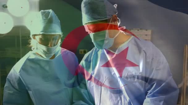 Animazione Della Bandiera Algeria Sui Medici Caucasici Durante Intervento Chirurgico — Video Stock