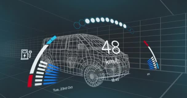 Animacja Panelu Samochodowego Nad Cyfrowym Samochodem Globalny Transport Koncepcja Cyfrowego — Wideo stockowe