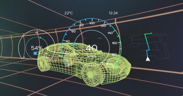 Animação Interface Carro Sobre Modelo Carro Digital Fundo Preto Conceito — Vídeo de Stock
