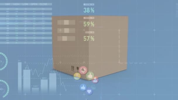 Animacja Ikon Przetwarzanie Danych Finansowych Przez Okno Globalna Koncepcja Wysyłki — Wideo stockowe