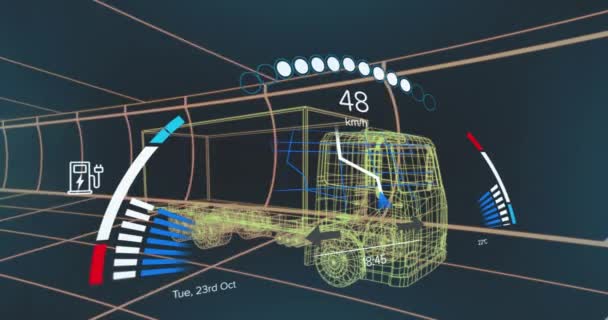 Animace Panelu Osobních Automobilů Přes Digitální Nákladní Automobil Globální Koncepce — Stock video