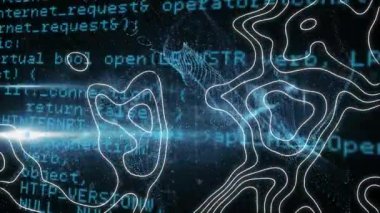 İzohipnoz ve donanma arkaplanındaki veri işleme üzerindeki dijital asma kilidin animasyonu. İnternet güvenliği, veri güvenliği ve teknoloji konsepti dijital olarak oluşturulmuş video.