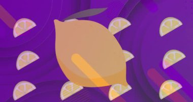 Limon ve menekşe üzerine limon animasyonu. Renk, şekil ve hareket konsepti dijital olarak oluşturulmuş video.