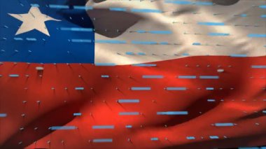 Şili arka planında veri işleme animasyonu. Dijital olarak oluşturulmuş küresel bağlantılar, veri işleme ve dijital arayüz kavramı.