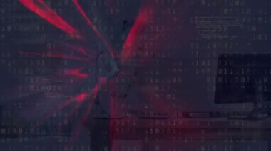 Siyah uzayda hızla hareket eden kırmızı çizgilerin animasyonu. renk, hareket ve teknoloji konsepti dijital olarak oluşturulmuş video.