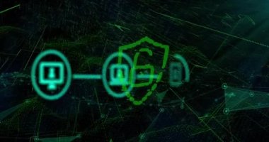 Siyah arkaplan üzerinde veri işleme animasyonu. küresel iş ve dijital arayüz kavramı dijital olarak oluşturulmuş video.