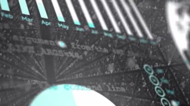 Siyah arkaplan üzerinde veri işleme animasyonu. küresel iş ve dijital arayüz kavramı dijital olarak oluşturulmuş video.