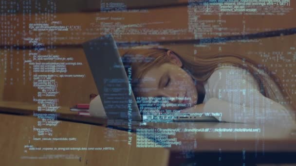 Data Processing Caucasian Female Student Laptop Sleeping Class College Education — Stockvideo