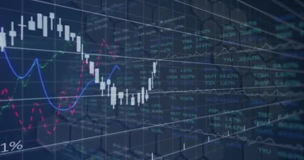Animación Del Procesamiento Datos Financieros Mercado Valores Sobre Fondo Negro — Vídeo de stock