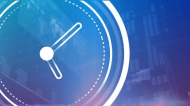 Veri işleme üzerinden hareket eden saatin animasyonu. Küresel iş, bilgisayar ve dijital arayüz kavramı dijital olarak oluşturulmuş video.