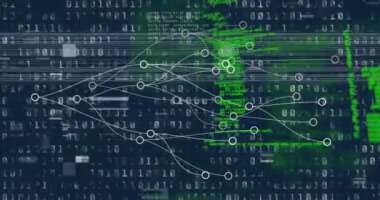 Siyah arkaplanda bağlantı ağı ve veri işleme ağı üzerindeki parazitin animasyonu. Küresel teknoloji, bilgisayar ve dijital arayüz kavramı dijital olarak oluşturulmuş video.