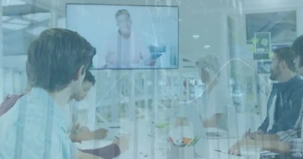 Statistické Zpracování Dat Různých Podnikatelů Kteří Mají Videokonferenci Kanceláři Koncept — Stock video