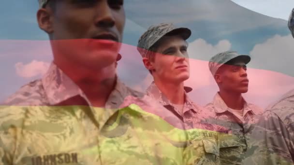 Animatie Van Vlag Van Duitsland Diverse Mannelijke Soldaten Nationaal Vlaggen — Stockvideo