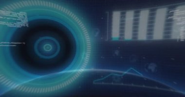 Dünya üzerinde veri işleme animasyonu. küresel iş ve dijital arayüz kavramı dijital olarak oluşturulmuş video.