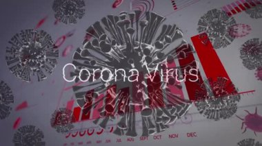 Metin ve veri işleme ile covid 19 hücrenin animasyonu. küresel covid 19 salgın ve veri işleme konsepti dijital olarak oluşturulmuş video.